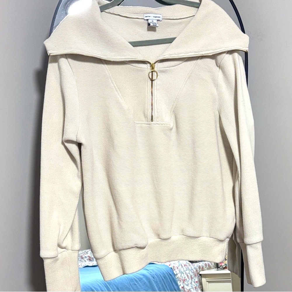Babaton Cream Off-The-Shoulder Half-Zip Sweater
